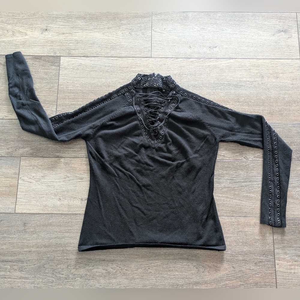 Etincelle Couture Long Sleeve Women's Black Sweater Studded Size: 3 Zip Closure